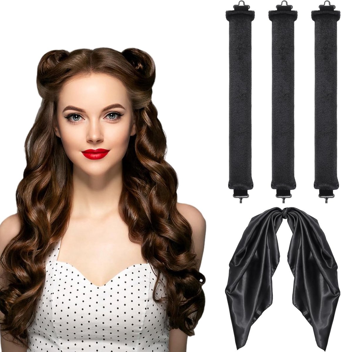 Set van 3 Warmtevrije Krulspelden met Zijde Haar Wikkel, Foam Krullers voor Nachtelijke Krullen, Geschikt voor Alle Haartypes en DIY Haarstyling