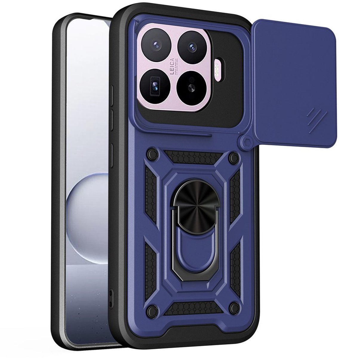 MobyDefend Hoesje - Geschikt voor Xiaomi 17T Pro - Pantsercase Met Draaibare Ring - Blauw