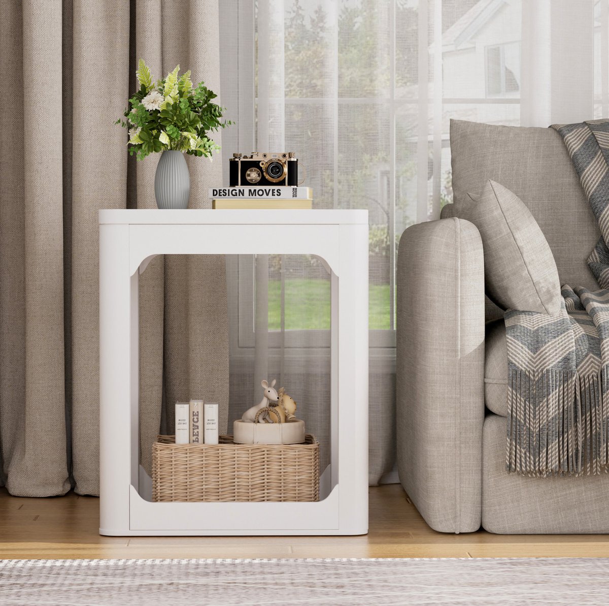 OKWISH Bijzettafel - 2-Delige Set Met Dubbel Opbergniveau - Voor Woonkamer En Slaapkamer - MDF Wit - 50 x 40 x 60 cm