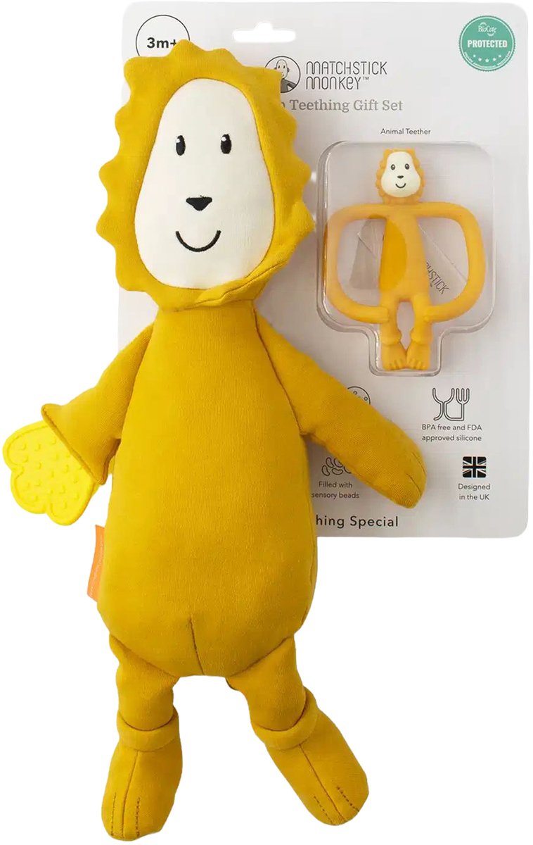 Matchstick Monkey Giftset Knuffel en Bijtring - Leeuw