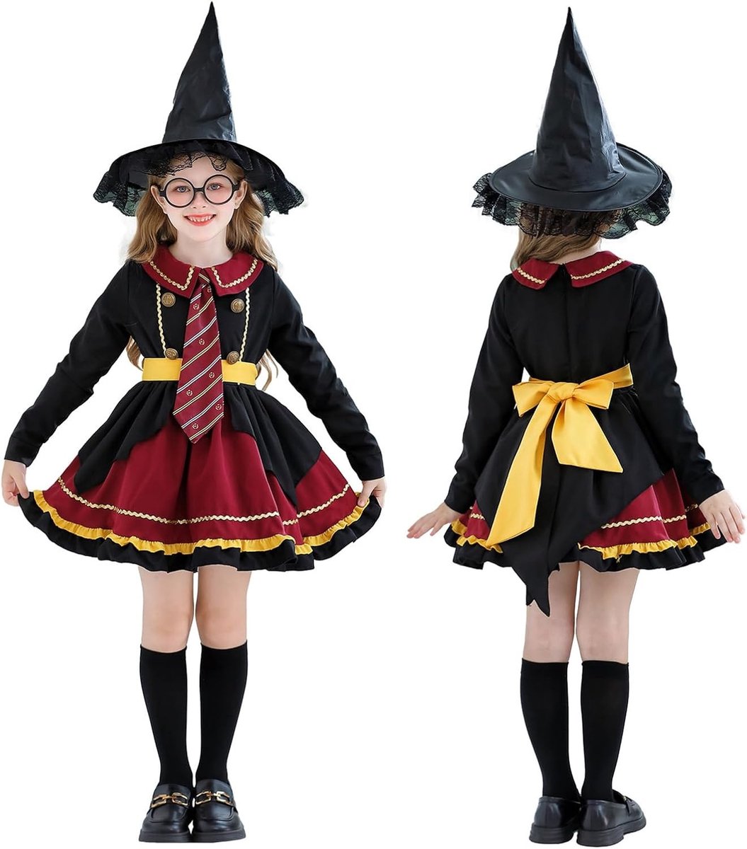 Magische Lolita Jurk voor Vrouwen en Meisjes met Hoed, Riem en Strikjes - Klassieke Film Cosplay Outfit voor Halloween en Carnaval