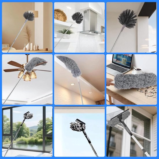 Telescopische plumeauset - Reinigingsset - Stofvrij maken - 6 meter bereik - Lange steel - Grijs — afbeelding 2