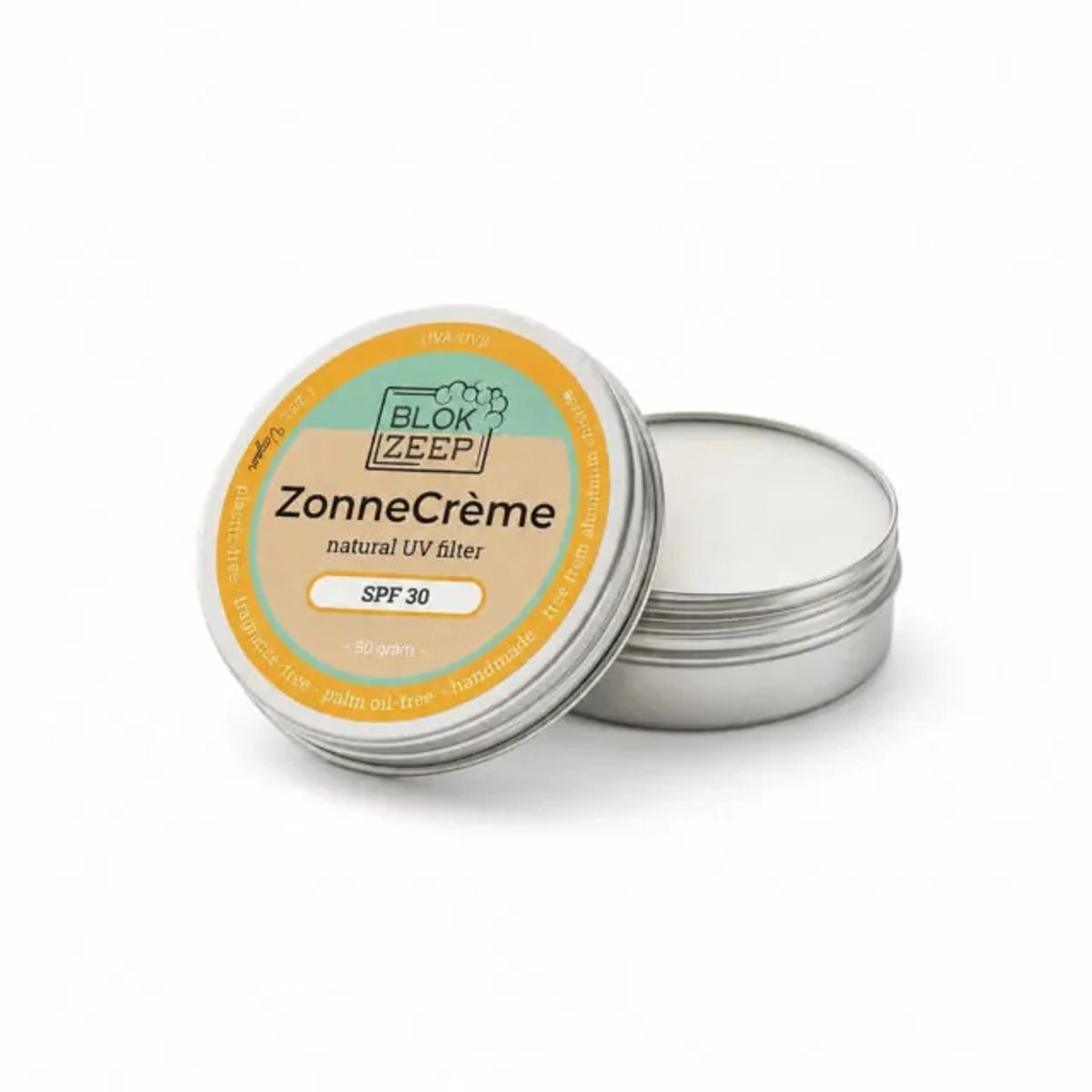 Blokzeep ZonneCrème SPF 30 55 gram - voor gevoelige huid, waterbestendig, plasticvrij, dierproefvrij, vegan, koraalrifvriendelijk