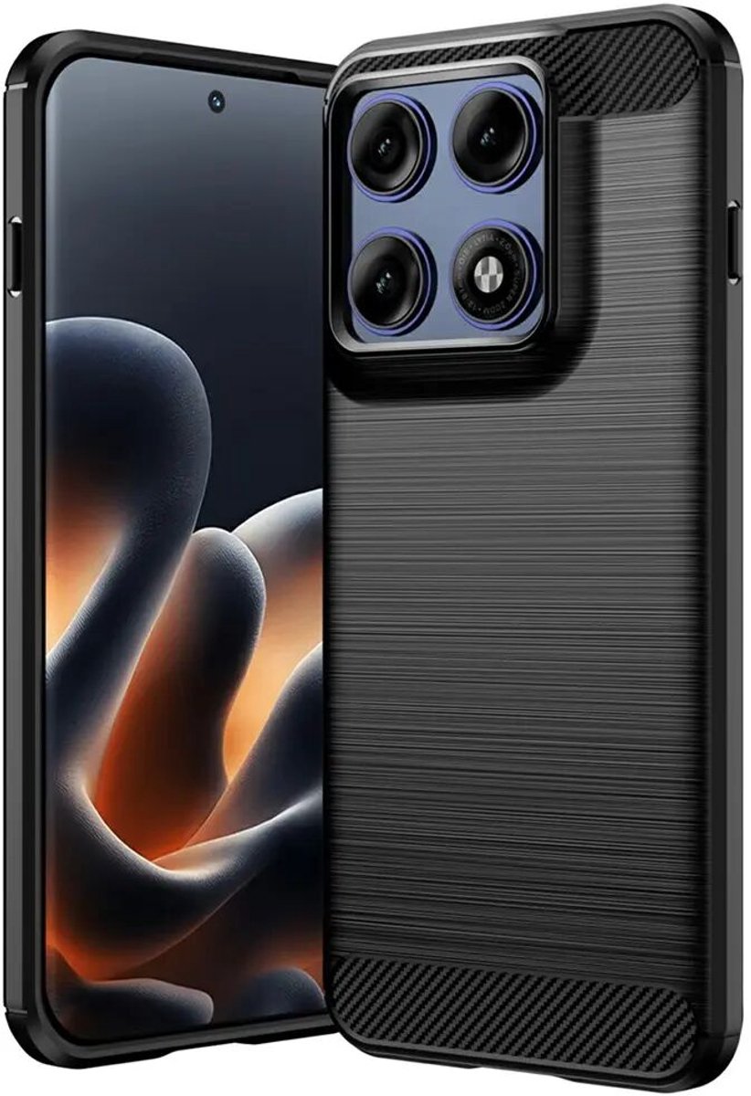 Geborsteld TPU Hoesje Geschikt voor Motorola Edge 70 Pro - Beschermhoes - Back Cover - Case Flexibel TPU - Stijlvol Carbon - Dun - Zwart