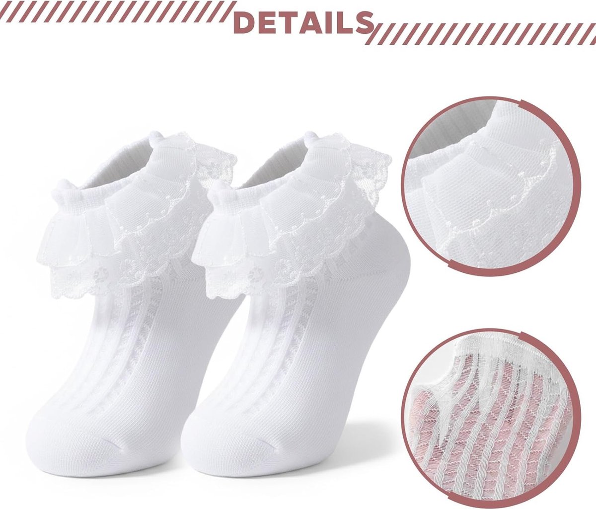 Meisjes Kousen met Rimpel en Kant - Zachte, Ademend, Dubbele Organza Rimpel Sokken voor Feest en Dagelijks Gebruik