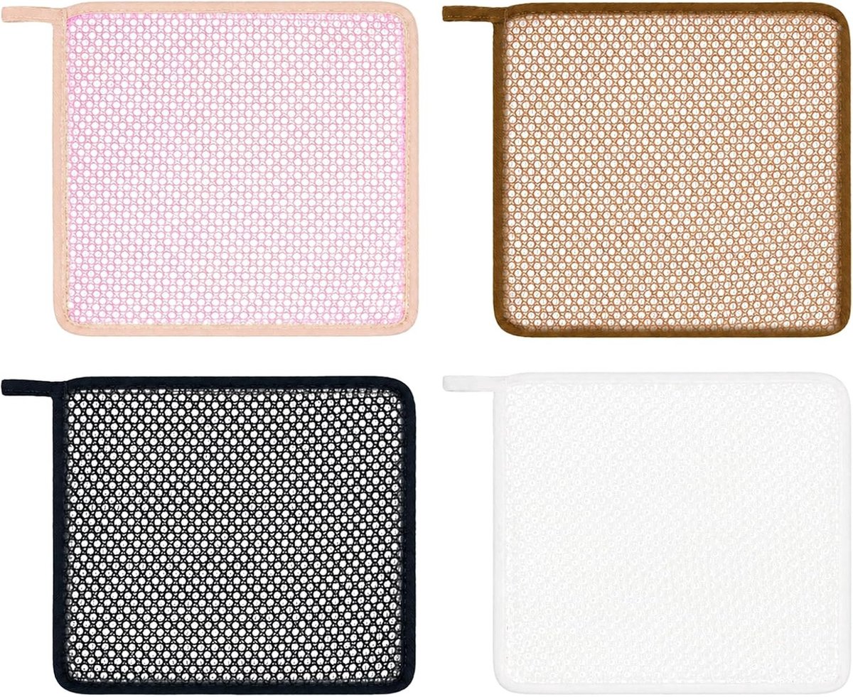 Set van 4 exfoliërende washandjes voor douchen en bad, sneldrogend, rijk schuim, ideaal voor dagelijkse huidverzorging en scrubben