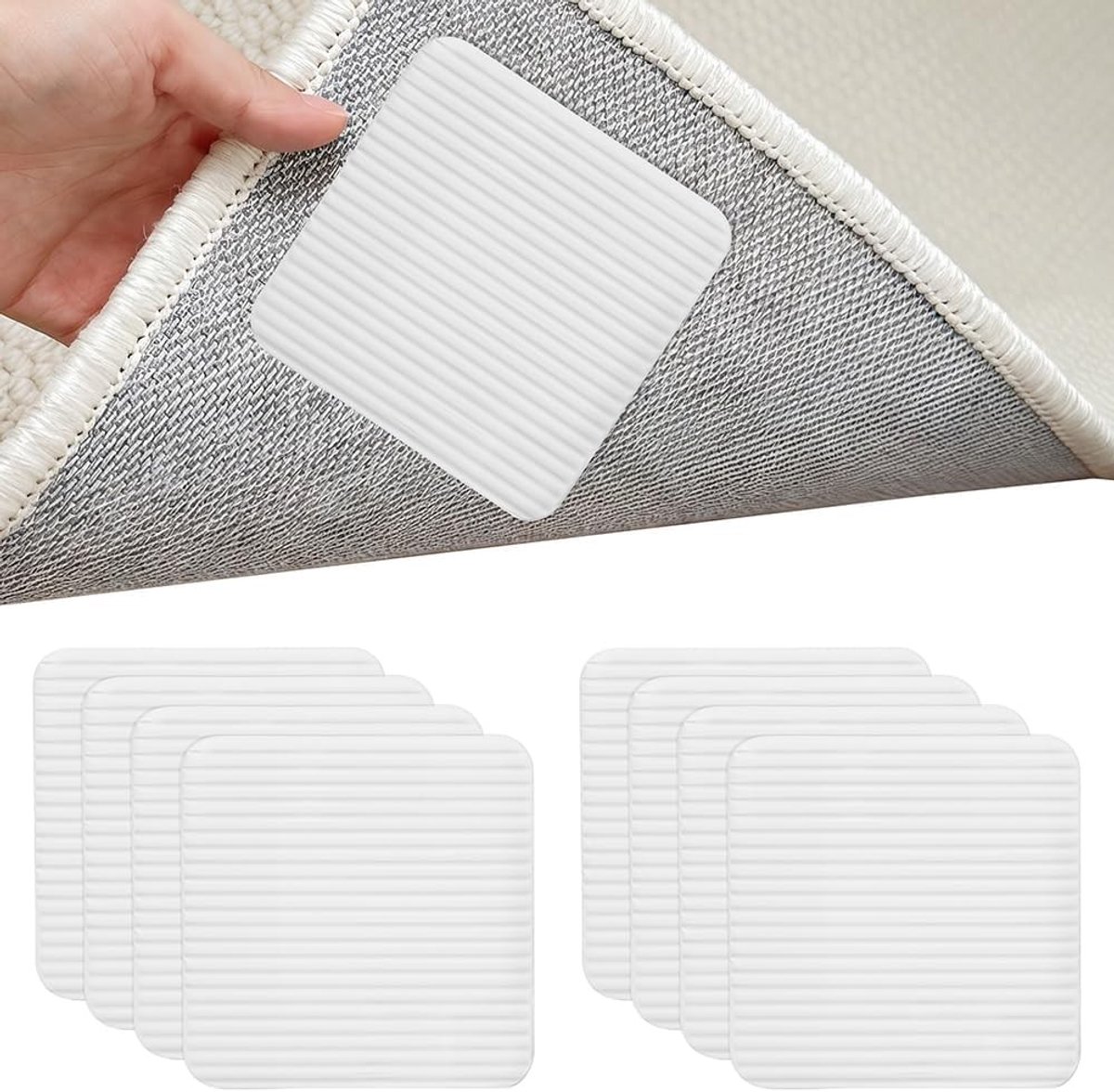 Antislip Tapijten Onderleggers 8-Pack 10x10 cm, Wasbare en Herbruikbare Matten voor Houten Vloeren, Ideaal voor Tapijten en Vloerkleden