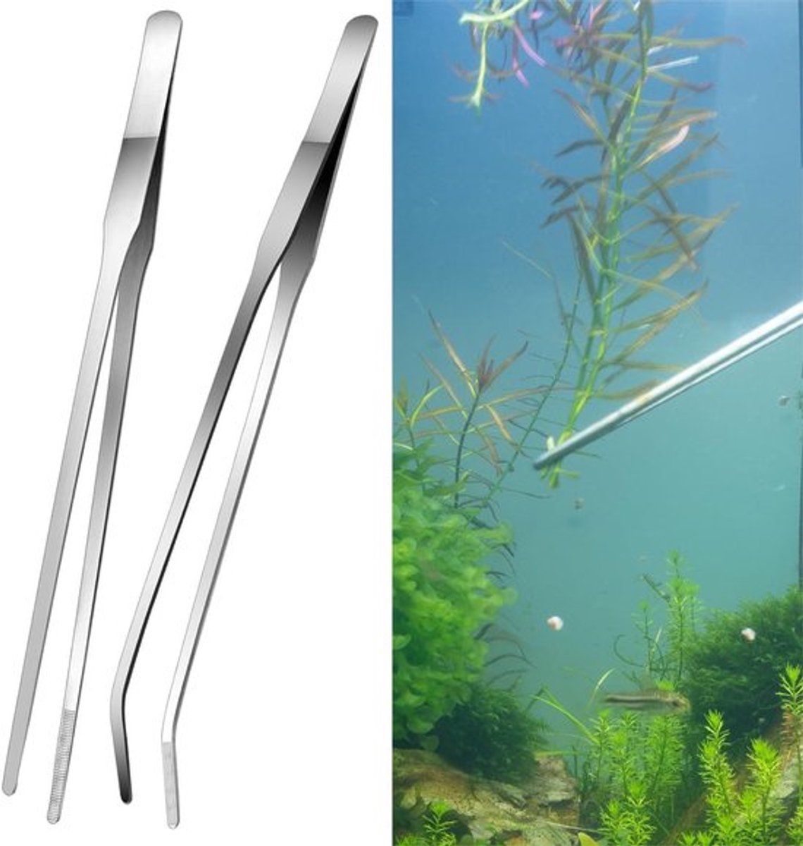2 stuks reptielenvoedertangen, roestvrijstalen voedertangen, lange pincet, aquariumpincet, rubberen punt, pincet, recht en gebogen lang pincet, terrarium, voedingsgereedschap voor aquarium, plant A