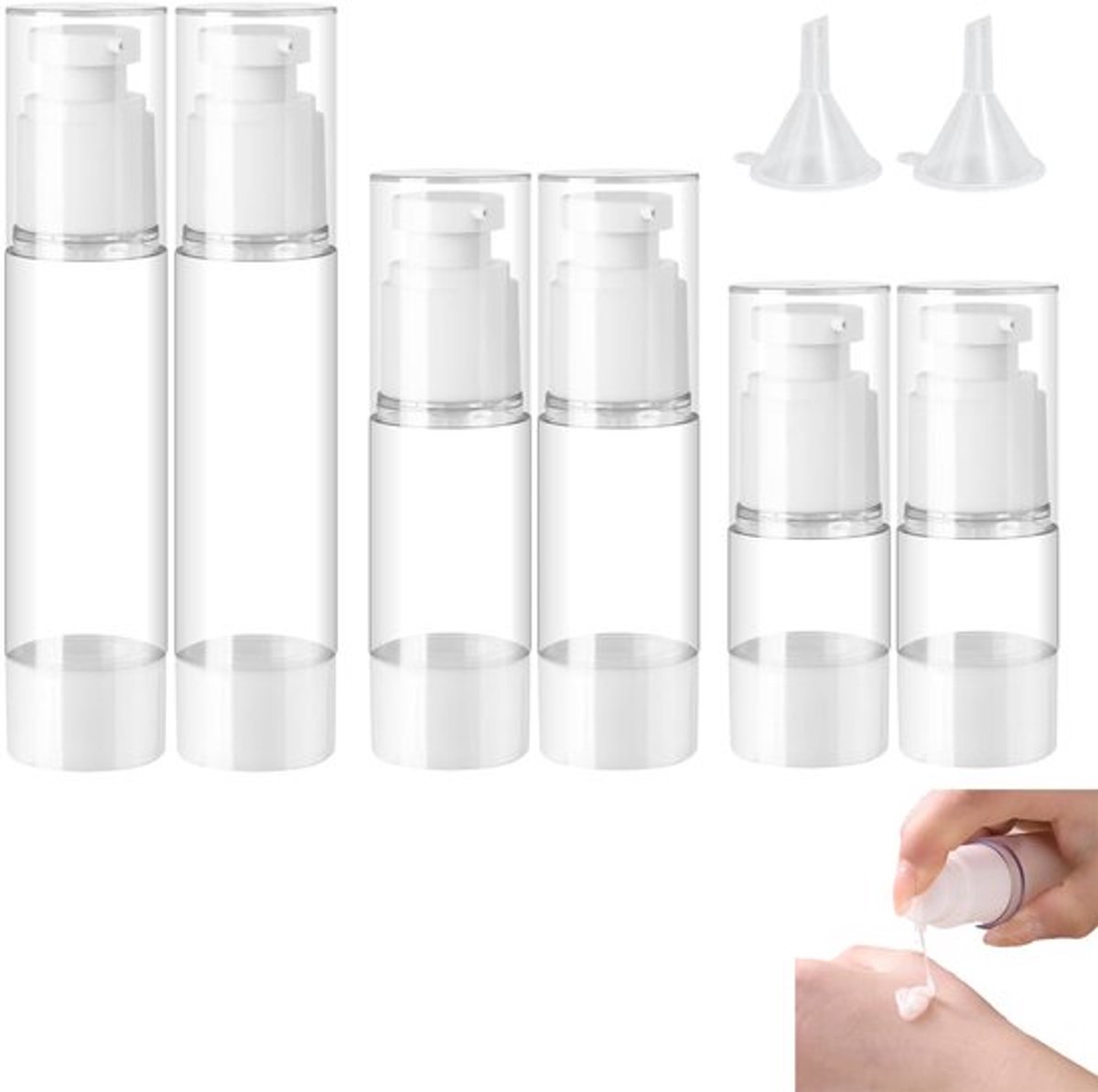 Verpakking van 6 Pompdispenser, Crème Dispenser, Pompfles, Leeg, Airless Pompdispenser, Navulbaar, Vacuüm Cosmetica Houder voor Lotions, Gezichtscrème, Shampoos, Conditioner, Douchegel, Essences, Hand