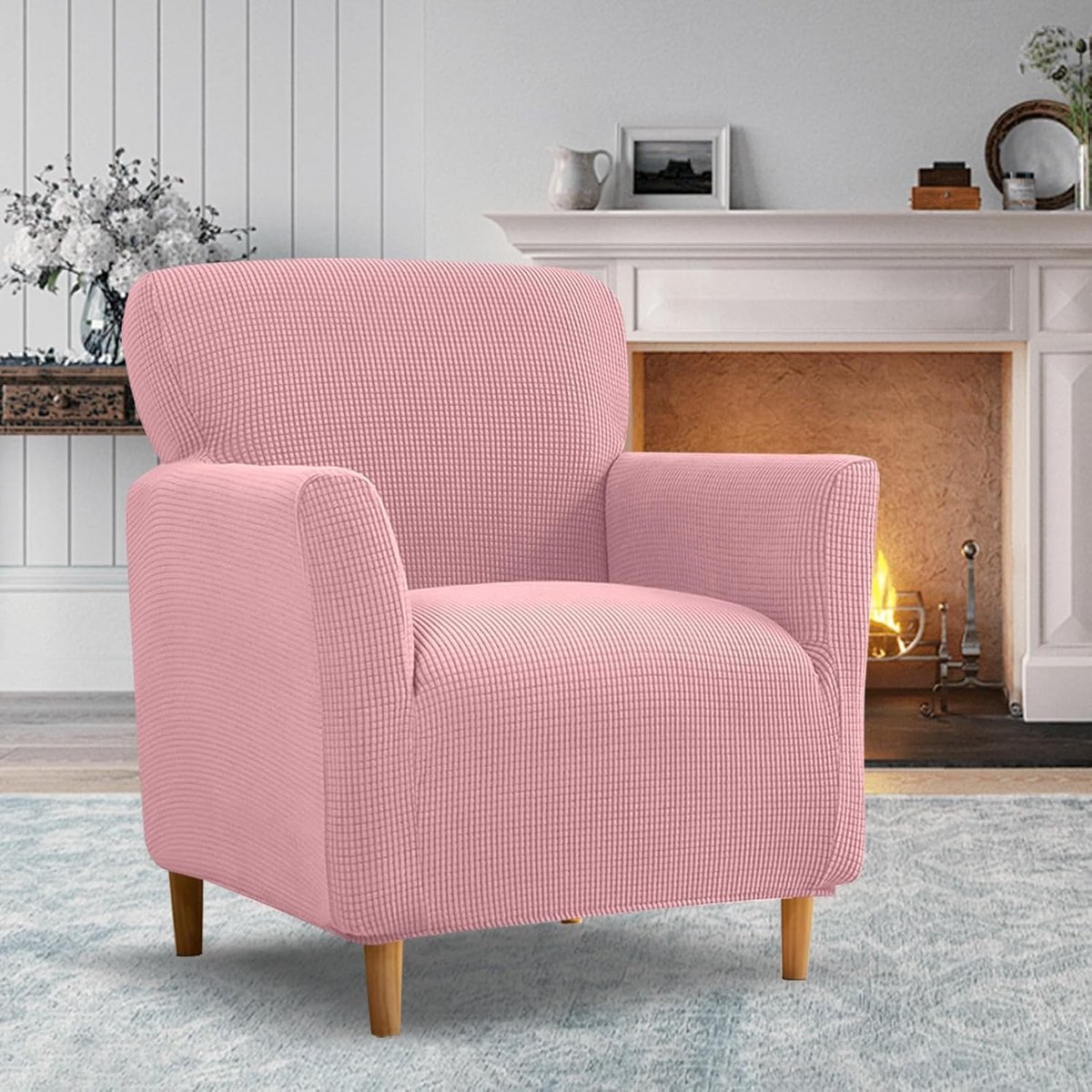 Stoelhoes Stretch voor 1-Zits Bank - Jacquard, Universele, Wasbare Bescherming voor Woonkamer en Kantoor (Roze)