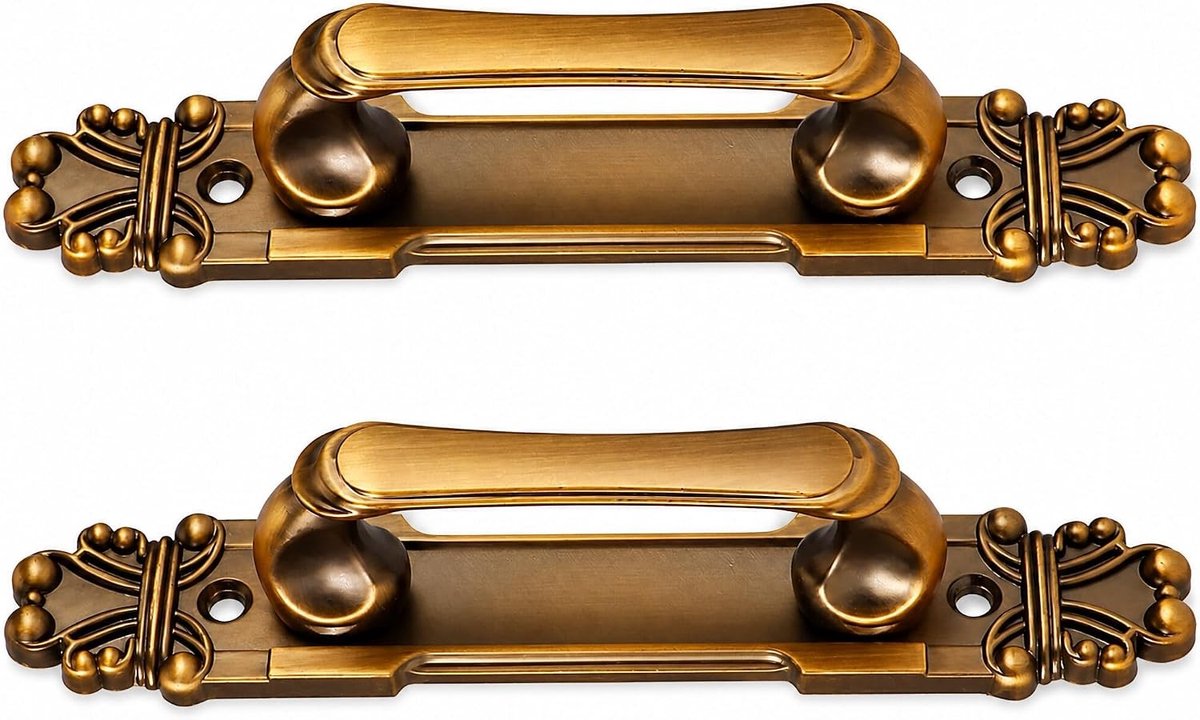 Antieke Messing Deurgrepen met Bevestigingsschroeven voor Aluminium, Houten en Schuifdeuren - Set van 2 Stuks