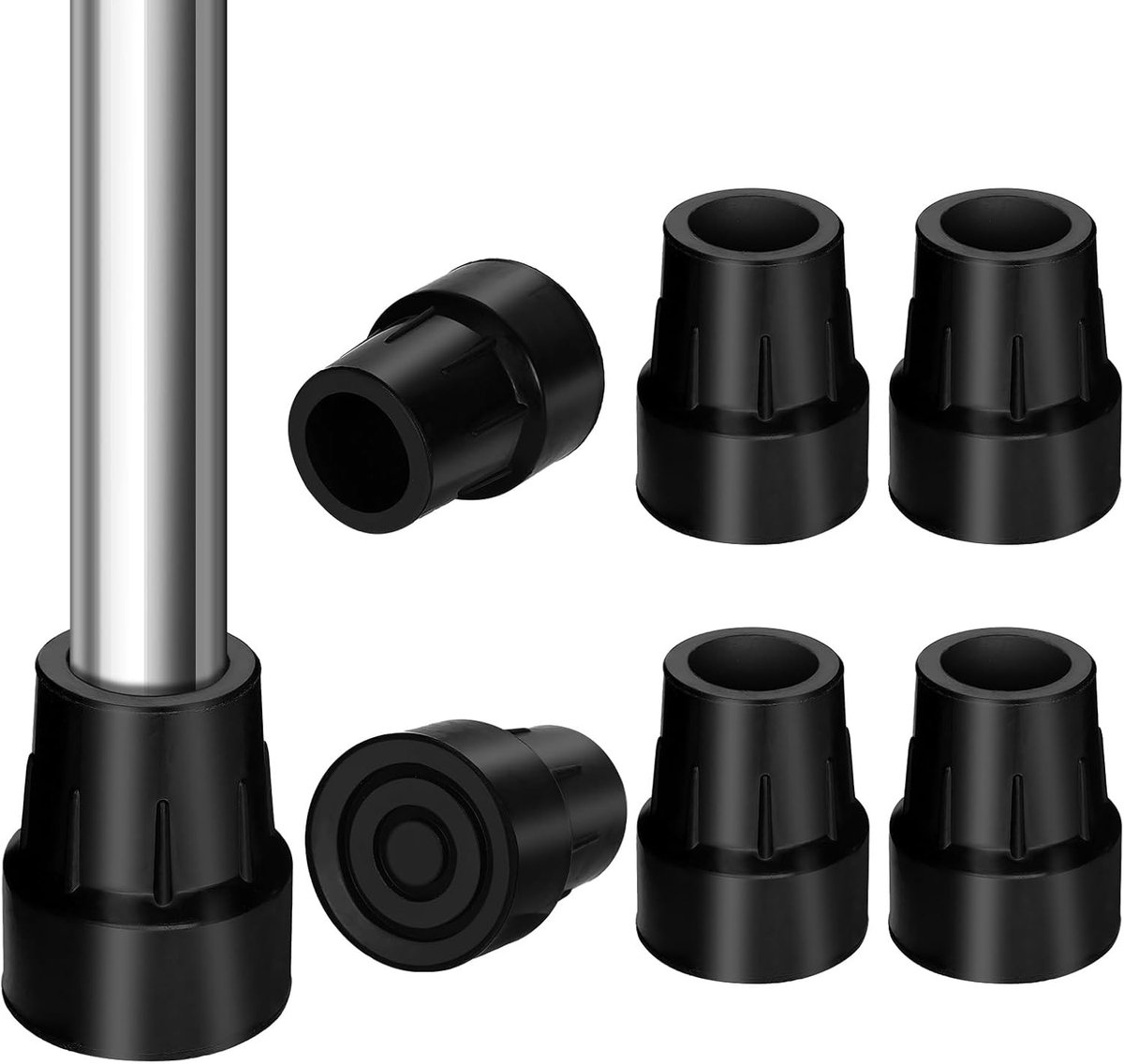 Set van 6 Rubber Stools met Metalen Versterking, Antislip en Hoge Stabiliteit voor Senioren en Loopstokken, 18/23 mm