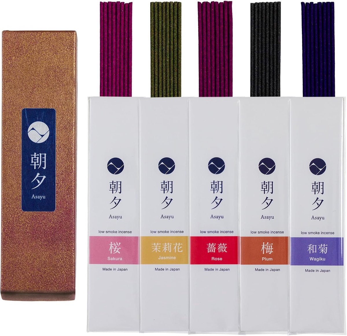 SnelShoppen - Japanse Natuurlijk Wierookstokjes Mix - Set van 5 Geuren - Hoge Kwaliteit Sandelhout, Agarhout, Cipres, Witte Salie, Incense - Perfect v