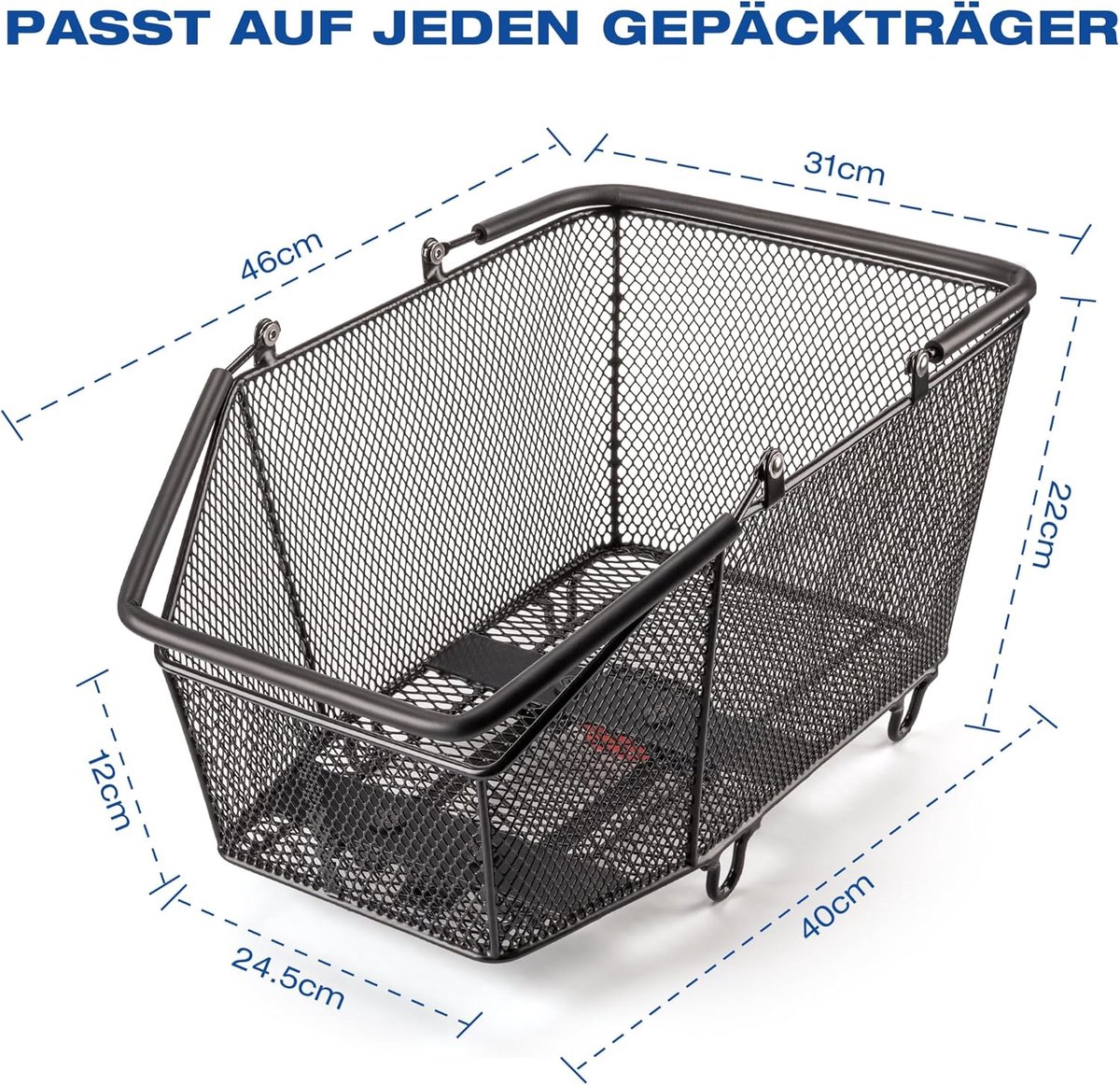 SnelShoppen - Grote Achter Fietstas met Snelle Bevestiging, Robuuste Metaalnet, Verwijderbare Fietstas tot 20 kg, Ideaal voor Boodschappen en Fietstoc
