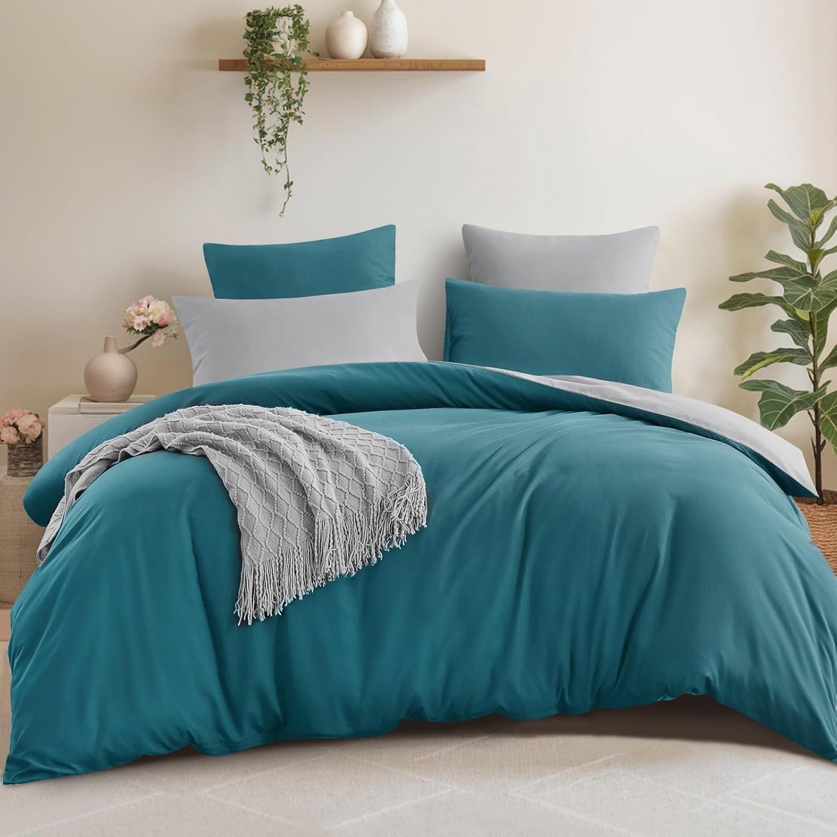 SnelShoppen - Aisbo Beddegoed Set 200x200 cm - Luxueuze Katoenen Dekbedovertrek in Blauw Groen - Ideaal voor Slaapkamer, Gastenkamer, Feest, Kamperen