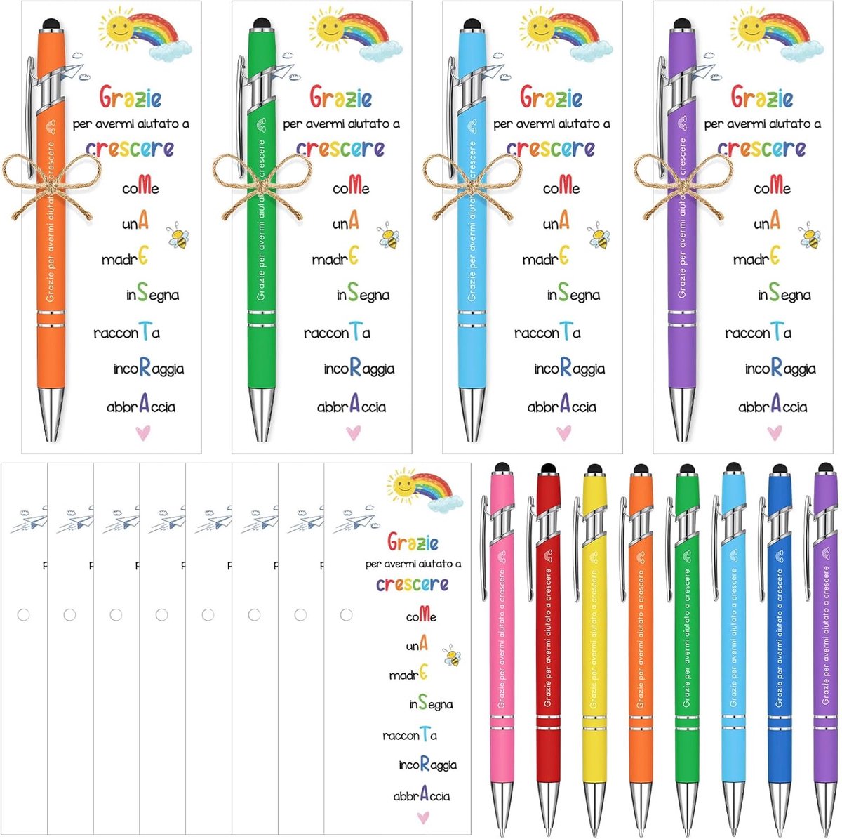 SnelShoppen - 8 Sets Cadeaus Voor Leerkrachten - Met 8 Boekenleggers en 8 Balpennen - Perfecte Blijk Van Waardering - Inclusief Henneptouw - Ideaal Vo