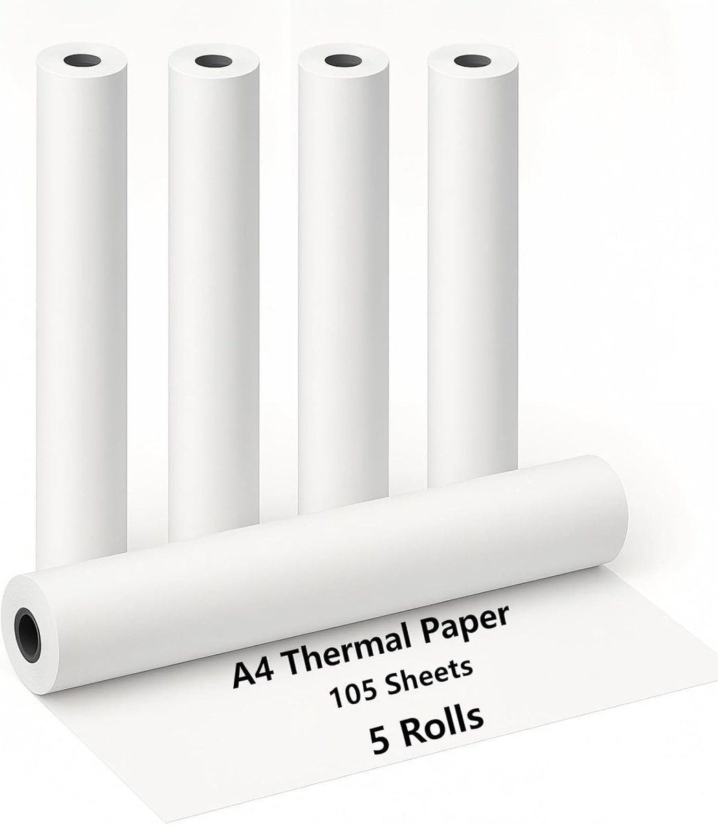 SnelShoppen - 5 Rollen A4 Thermisch Papier voor Draagbare Printers, 21 cm x 6.2 m, BPA-vrij, Ideaal voor Foutafdrukken en Miau Machines