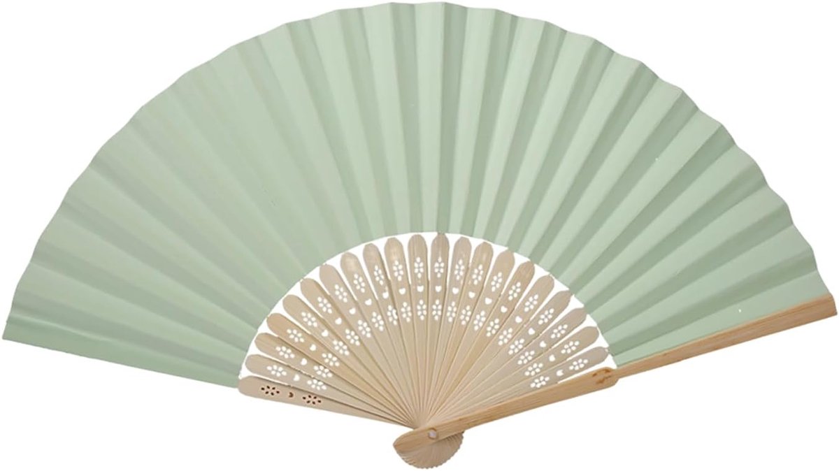 SnelShoppen - Vouwbare Handgemaakte Papieren Ventilator van Hout - Groene Corrugate Fan voor Bruiloft, Feest, Cosplay, Decoratie, DIY Accessoires