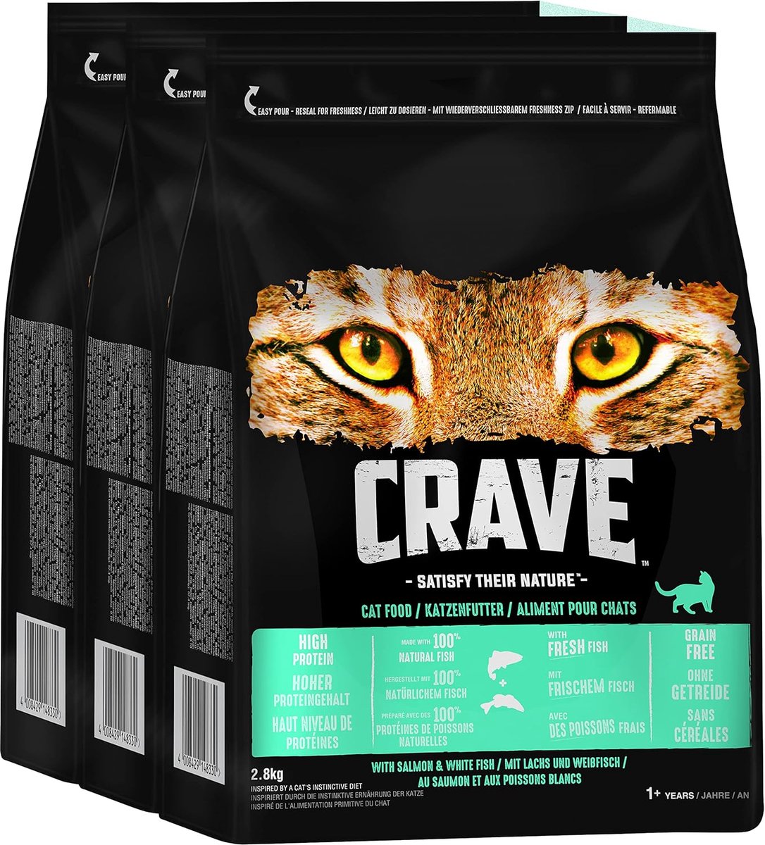 SnelShoppen - Crave Cat Bag Salmon And Whitefish 2.8kg - Hoogwaardige Visvoeding voor Volwassen Katten - Graanvrij - Rijk aan Eiwitten - Natuurlijke I