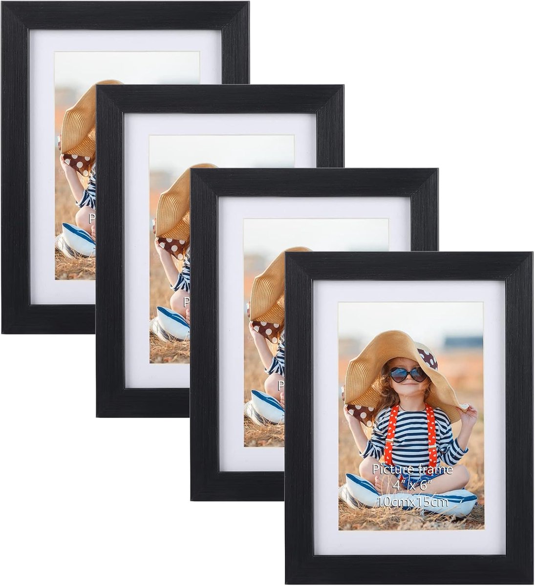 SnelShoppen - Set van 4 Zwarte Fotolijsten 10x15cm met Glazenplaat - Perfect voor Thuis, Feestjes en Decoratie - Stijlvolle Wanddecoratie voor Foto's
