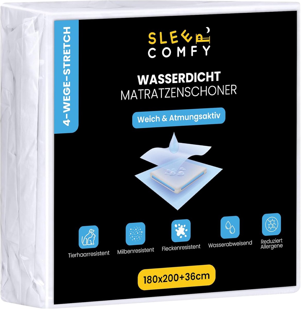 SnelShoppen - Waterproof Matrassenbeschermer 180x200cm - Ademend Matras Bescherming - 35% Katoen, 65% Polyester - Wit - Ideaal voor Bedden, Kinderen e