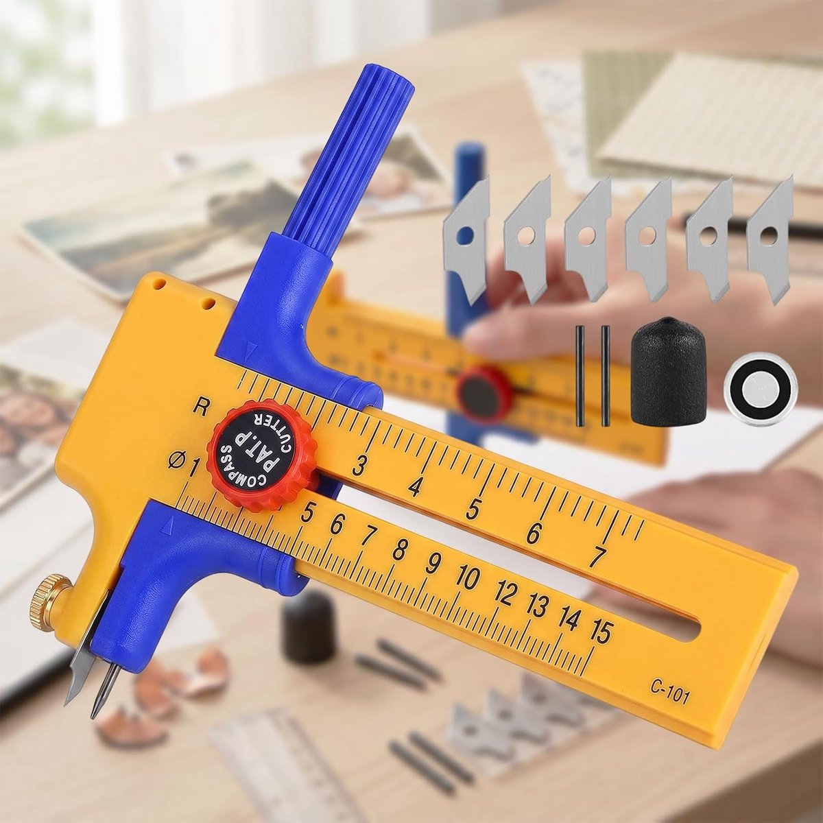 SnelShoppen - Verstelbare Cirkel Snijder voor Papier | Papercutter voor Snijden van Schijven van 1-15 cm - Ideaal voor Foto's en Creatief Werk