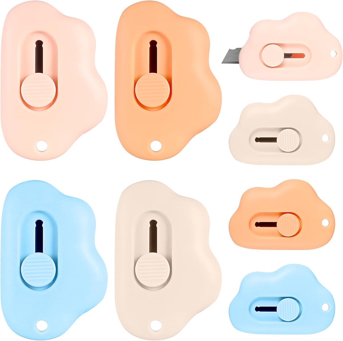 SnelShoppen - 8PCS Mini Snijmessen, Mini Dozen Cutter, Inklapbare Briefopener, Pakketopener, Draagbare Karton Cutter in 4 Kleuren voor Karton, Papier,