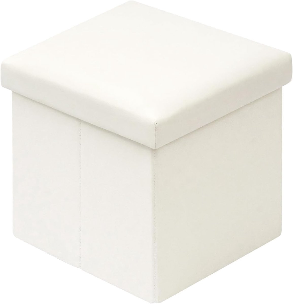 SnelShoppen - Bonlife White Puff Stool Box met Deksel - Zitopbergbox voor Slaapkamer, Vouwbare Opslagbox, Maximaal 150kg, 30x30x30cm, Comfortabele Zit