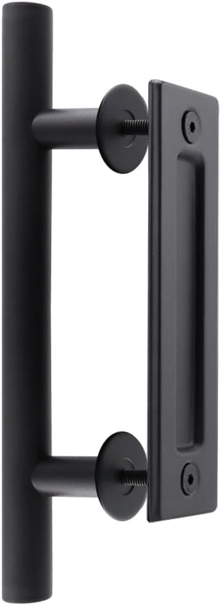 SnelShoppen - 30cm Zwarte Sliding Door Handle - Robuuste Carbon Stalen Deurgreep voor Kastdeuren, Tuinhuizen, Rond, Inclusief Schroeven