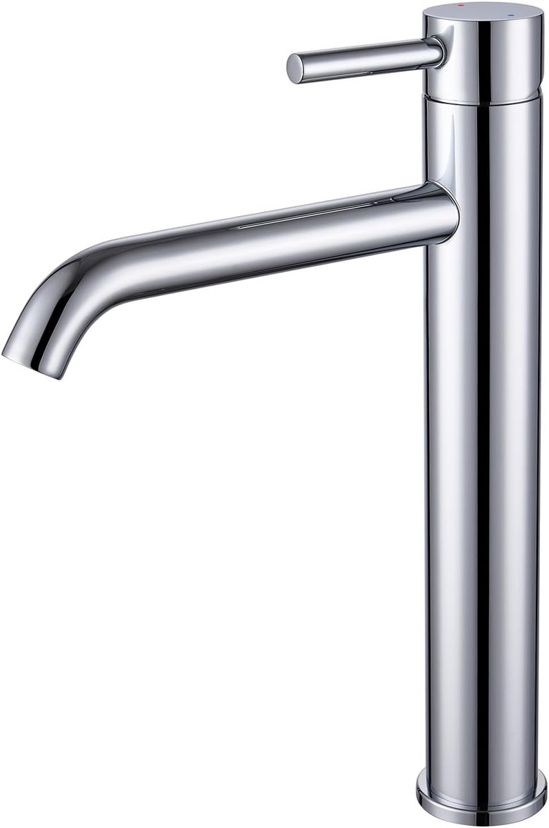 SnelShoppen - Hoge Wasbak Mengkraan voor Opbouw Wastafel, RVS, Verstelbare Warm en Koud, Chroom, 194 mm Spuithoogte, Modern Design voor Badkamer, Scho