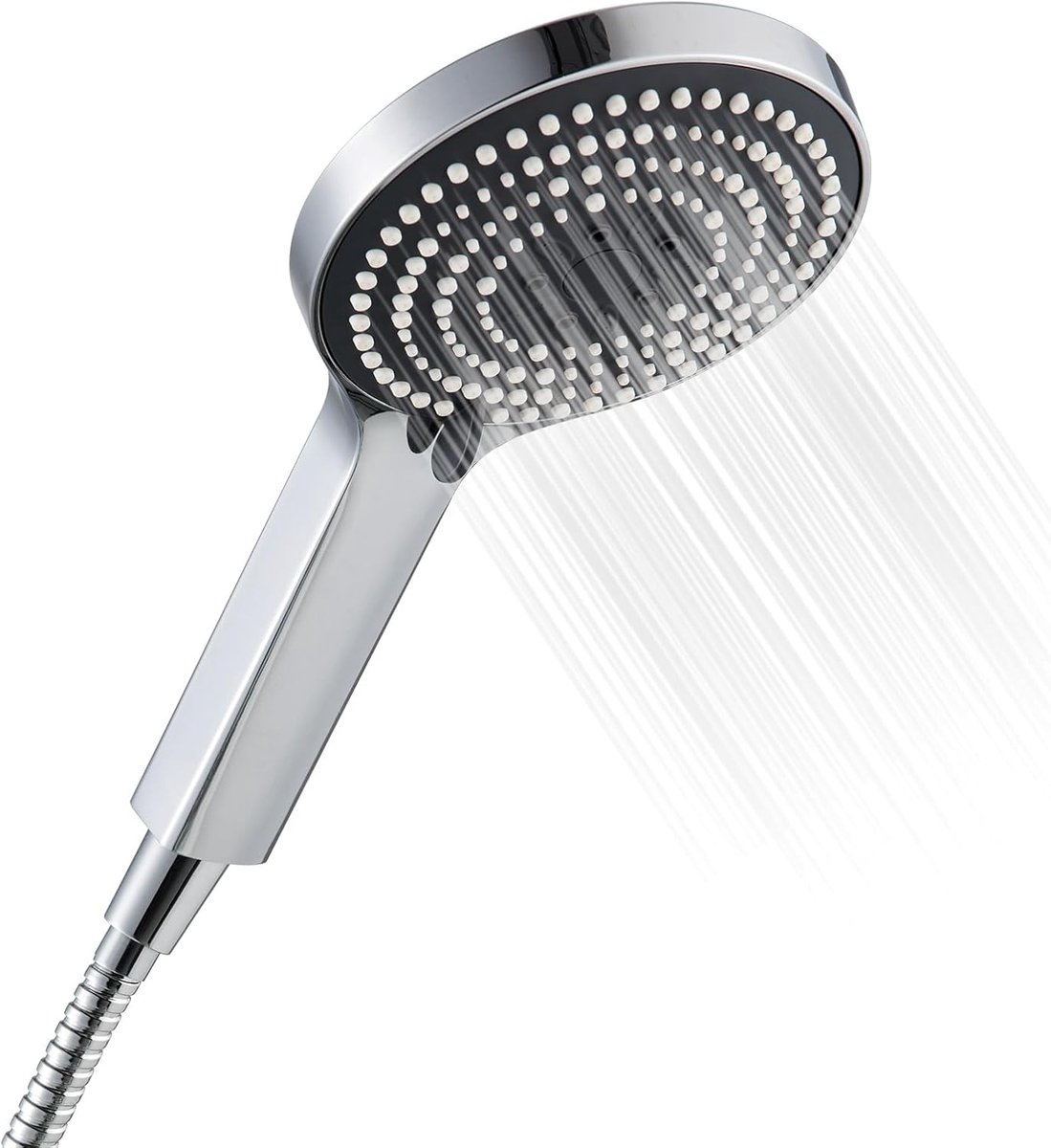 Thijox - Douchekop Handdouche met 6 Massagestanden, Waterbesparend, 1,6 m Flexibele Slang, Groot Formaat (Φ130mm), Chroom, Ideaal voor Thuis en Wellne
