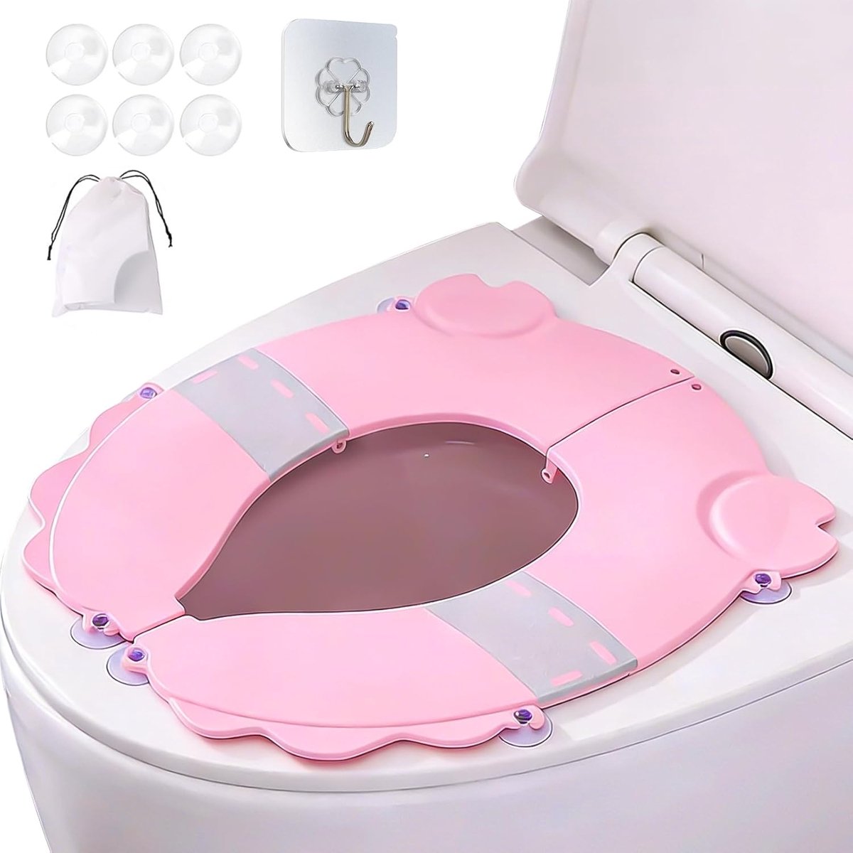 SnelShoppen - Kids Vouwbare Toiletzitting met Zuignappen, Vouwbare Toiletzitting voor Kinderen, Toiletverkleiner voor Peuters (Roze) van Hoogwaardige