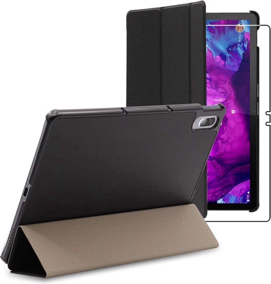 ebestStar - Hoes geschikt voor Lenovo Tab P11 Pro, Slanke Design PU Lederen Etui, Automatische Slaap/Wake, SmartCase hoesje, Zwart + Gehard Glas
