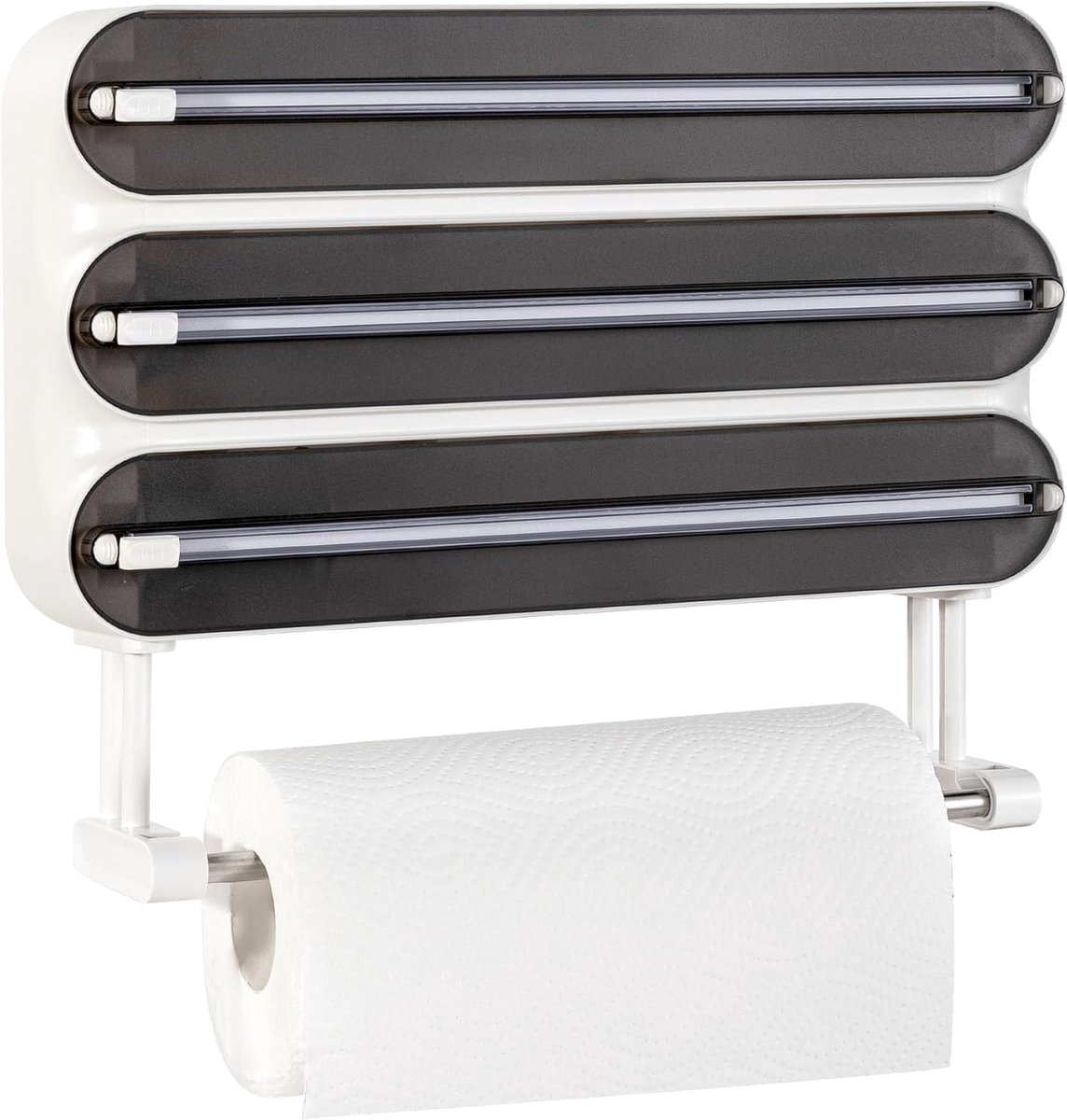 SnelShoppen - Wandrolhouder Keuken 4-in-1 Foliesnijder, Magnetische Dispenser voor Aluminiumfolie, Vershoudfolie en Keukenpapier, Inclusief 50m Versho