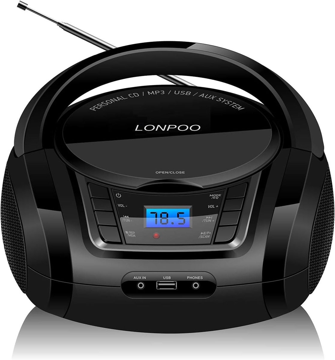 SnelShoppen - Portable CD Speler Boombox, Bluetooth HiFi Speaker, FM Radio, USB, 3.5mm Audio, Zwart - Perfect voor Feest, Camping, Thuisgebruik