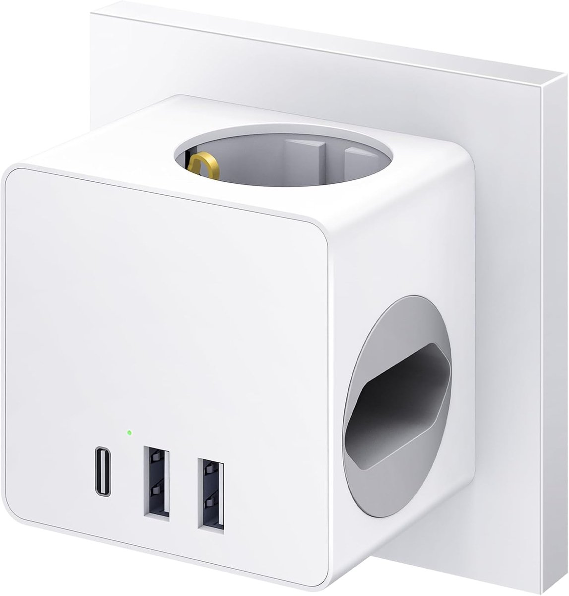SnelShoppen - DESPOINA 6-in-1 Compact Stopcontactkubus zonder Kabel - 4000W Meerfachstopcontact met 3 USB-A en 1 USB-C - Ideaal voor Thuis, Kantoor en
