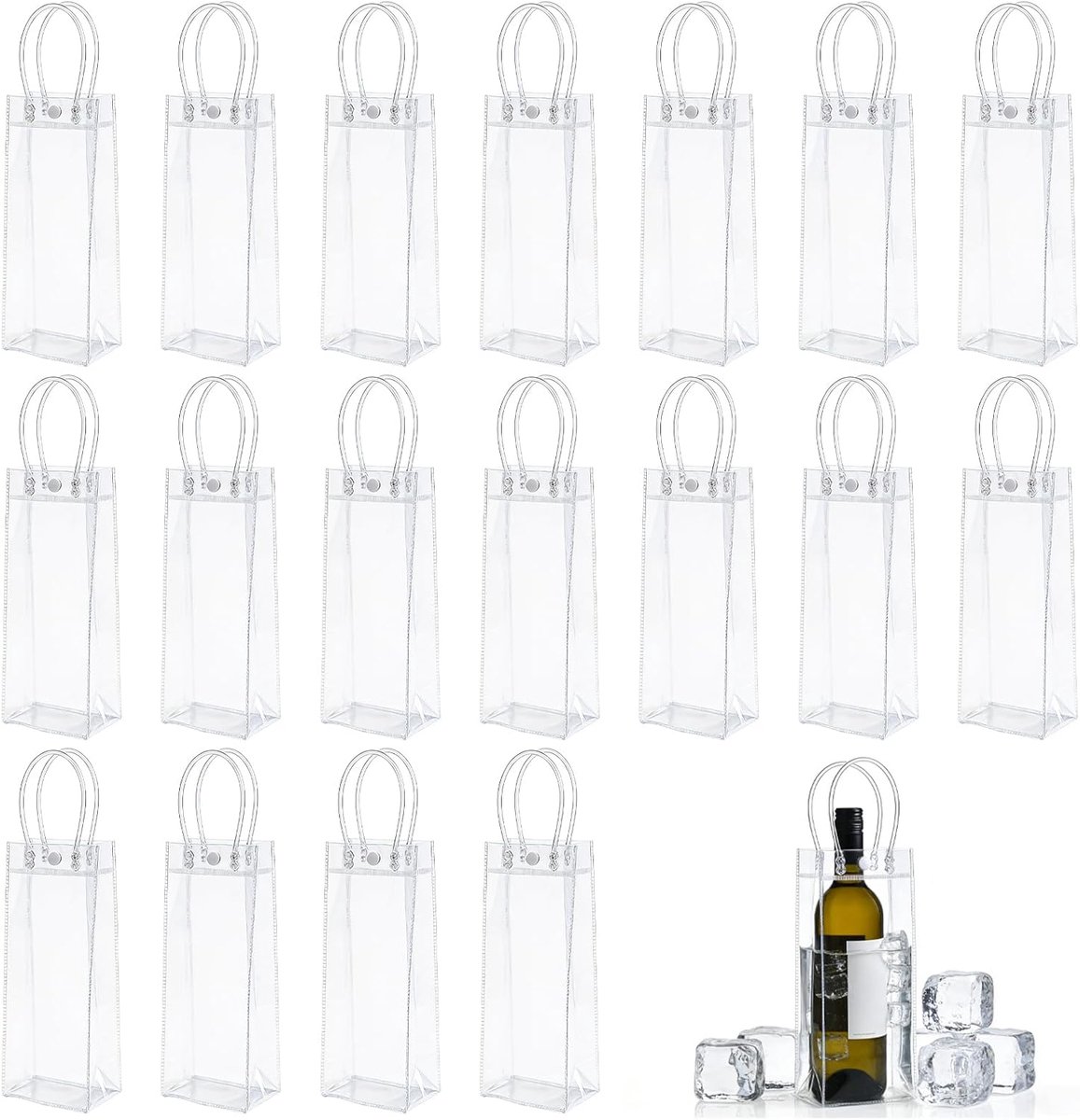 SnelShoppen - 18 stuks flessenkoelers Ice Bag - Transparante PVC ijstas voor koud bier, wijn, dranken - Lekvrije champagnekoeler - Perfect voor feest,