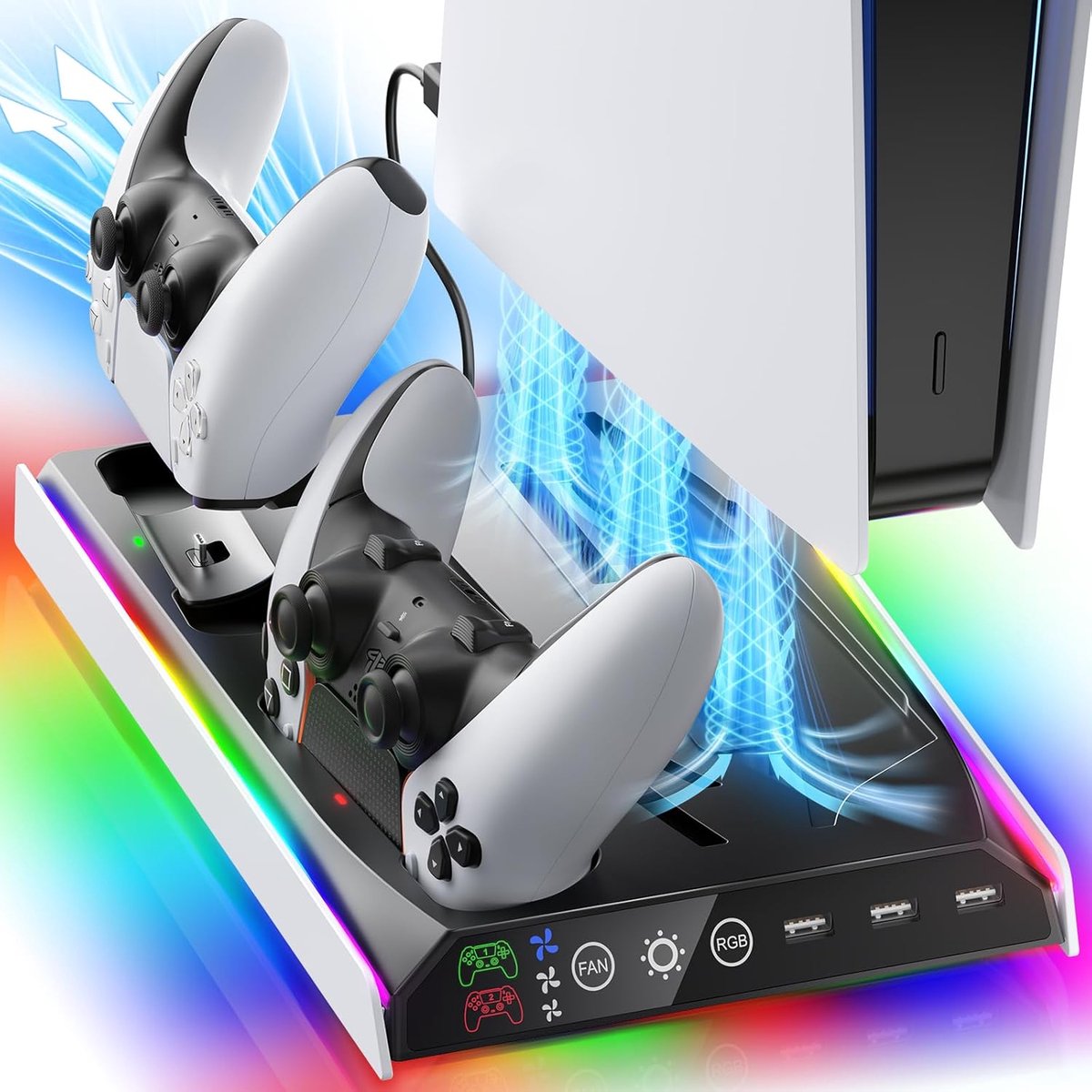 SnelShoppen - Multifunctionele PS5/Slim/Pro Stand met Aanpasbare Koelventilator, Verticaal Koelstation voor PS5/Slim/Pro met Dubbele Controller Oplade