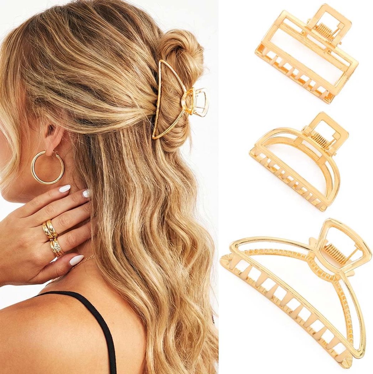 SnelShoppen - Reaky Gold Haarclips - Mini Haarspelden - Hoogwaardige Metaal Haaraccessoires voor Vrouwen - Non-slip 4cm en 7.5cm - Perfect voor Updos,