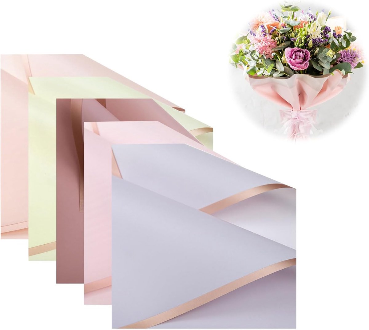 SnelShoppen - Pack van 20 Bloemen Inpakpapieren 58x58 cm, Waterdicht, 5 Kleuren, Perfect voor Cadeaus, Bloemen, Kerst, Verjaardag