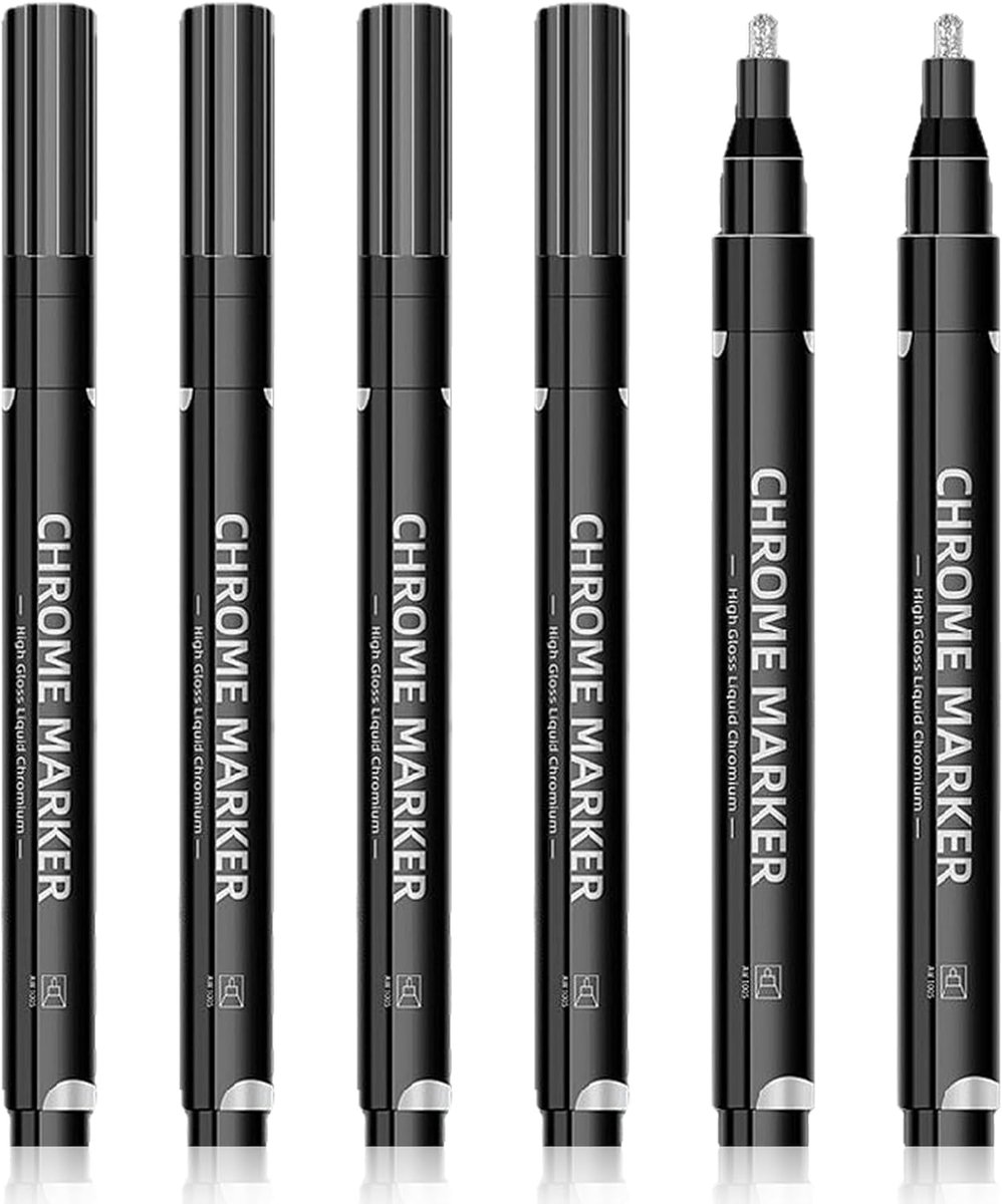 SnelShoppen - 6-Pack Zilveren Markers, Metallic Verf Pens, Waterdichte Touch-Up Stiften met 2mm Punt voor DIY, Kunst, Feest en Creatieve Projecten