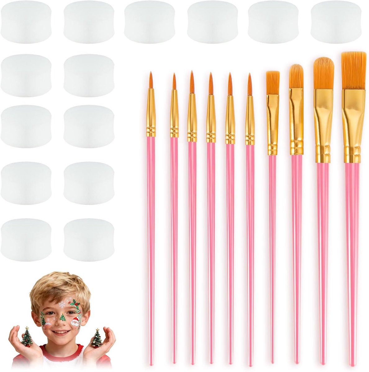 SnelShoppen - Set van 10 Make-up Kwasten en Aquarel Schilderkwasten voor Lichaamsverf, High-Quality Brush Set met 10 Sponsen voor Carnavals- en Hallow