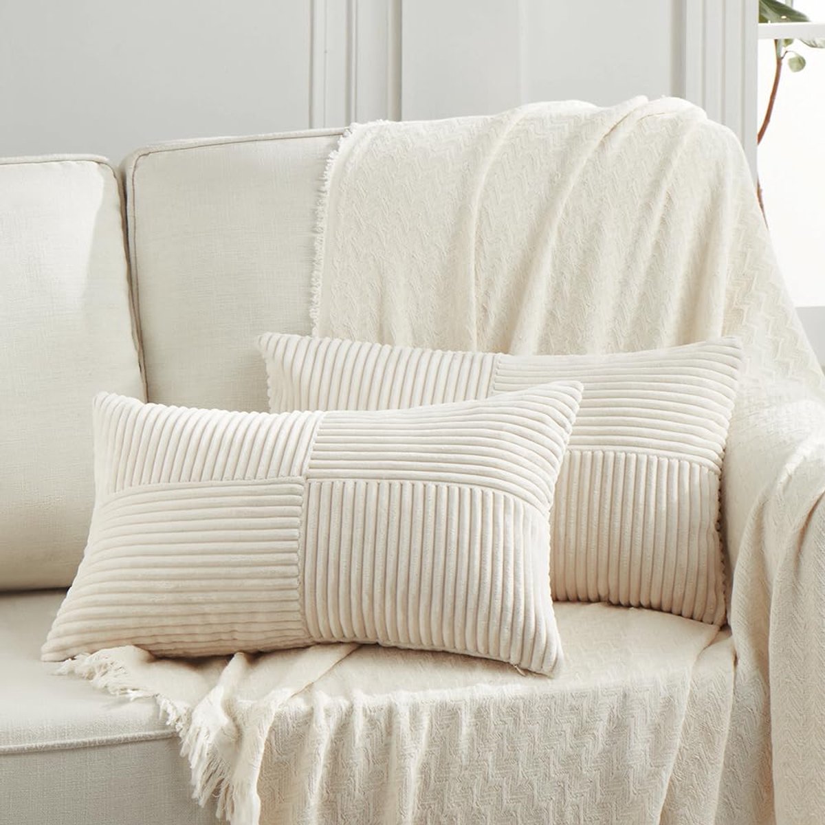 SnelShoppen - Set van 2 Kussenslopen Corduroy Fluweel 30 x 50 cm, Zachte Decoratieve Kussenslopen voor Bank, Sierkussen Boho Decoratie voor Slaapkamer