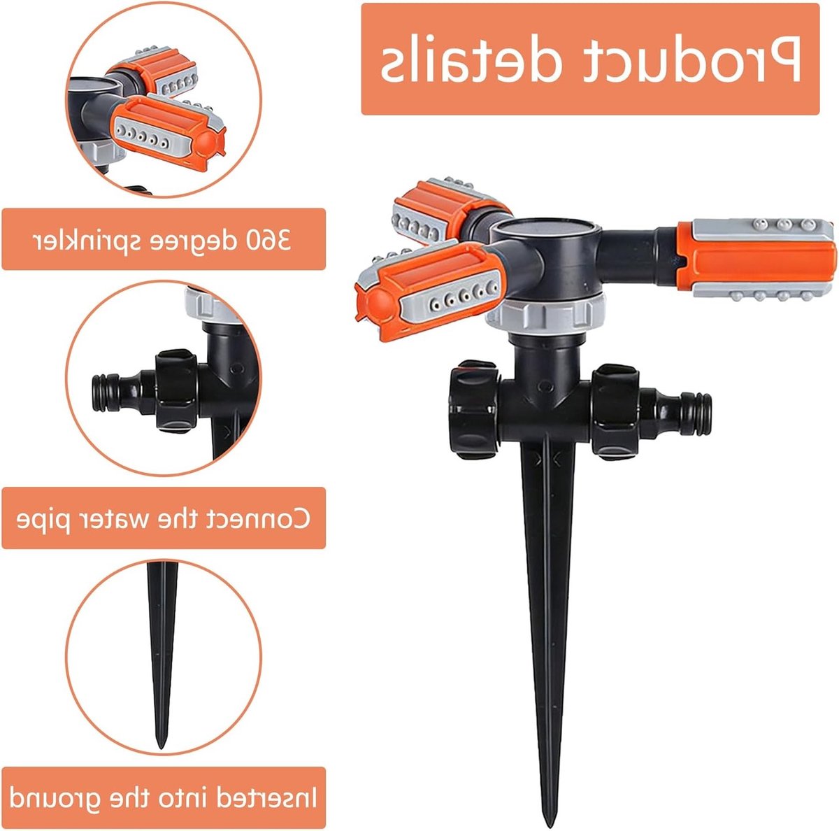 Driepuntige Sprinkler - Tuinsproeier Grond - Gazon Irrigatie - 360 Graden Rotatie - 23cm Hoog - Zwart