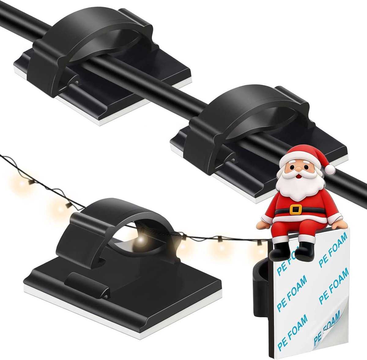 kabelhouder zelfklevend zwart, 50 stuks kabelbeheer, mini bevestiging voor kleine lampenslingers, raam, binnen en buiten, plakhaakjes, zelfklevende kabelclips, houder