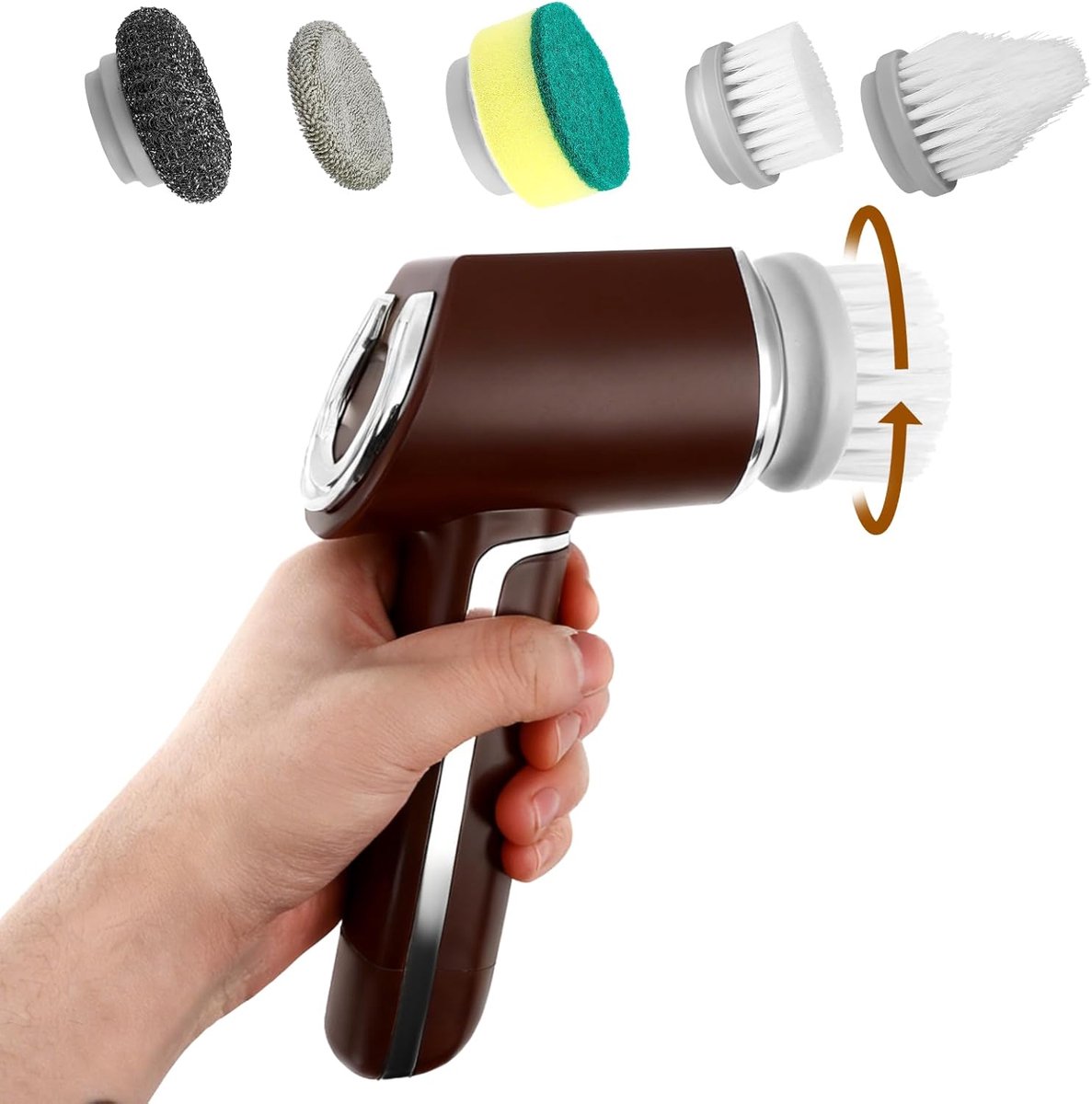 SnelShoppen - Horsepower Scrubber Elektrische Schoonmaakborstel met 5 Verwisselbare Borstels voor Badkamer, Keuken en Meer - RVS Borstel, Platte Borst