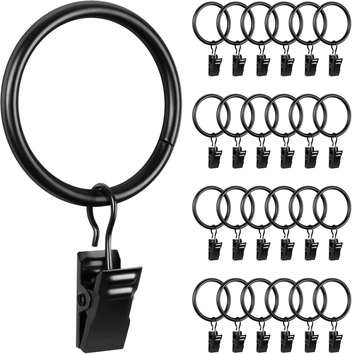 SnelShoppen - 25 Stuks Zwarte Metaal Gordijnringen met Clips, 32mm Binnen Diameter, Geschikt voor Gordijnstangen tot 29mm, Ideaal voor Raam, Deur, Dou