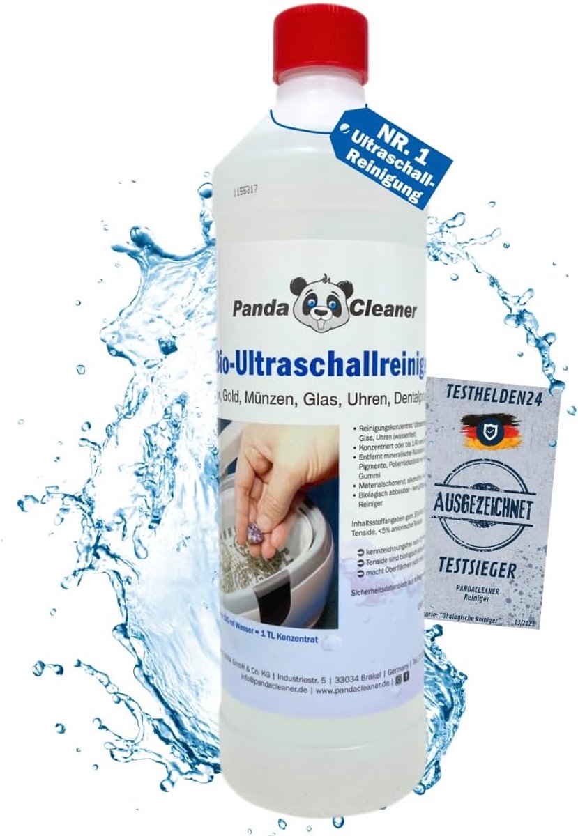 SnelShoppen - PandaCleaner Ultrasone Reiniger Concentrate 1 L - Voor Brillen, Sieraden, Tandprotheses & Waterdichte Horloges - Krachtig, Materiaalvrie