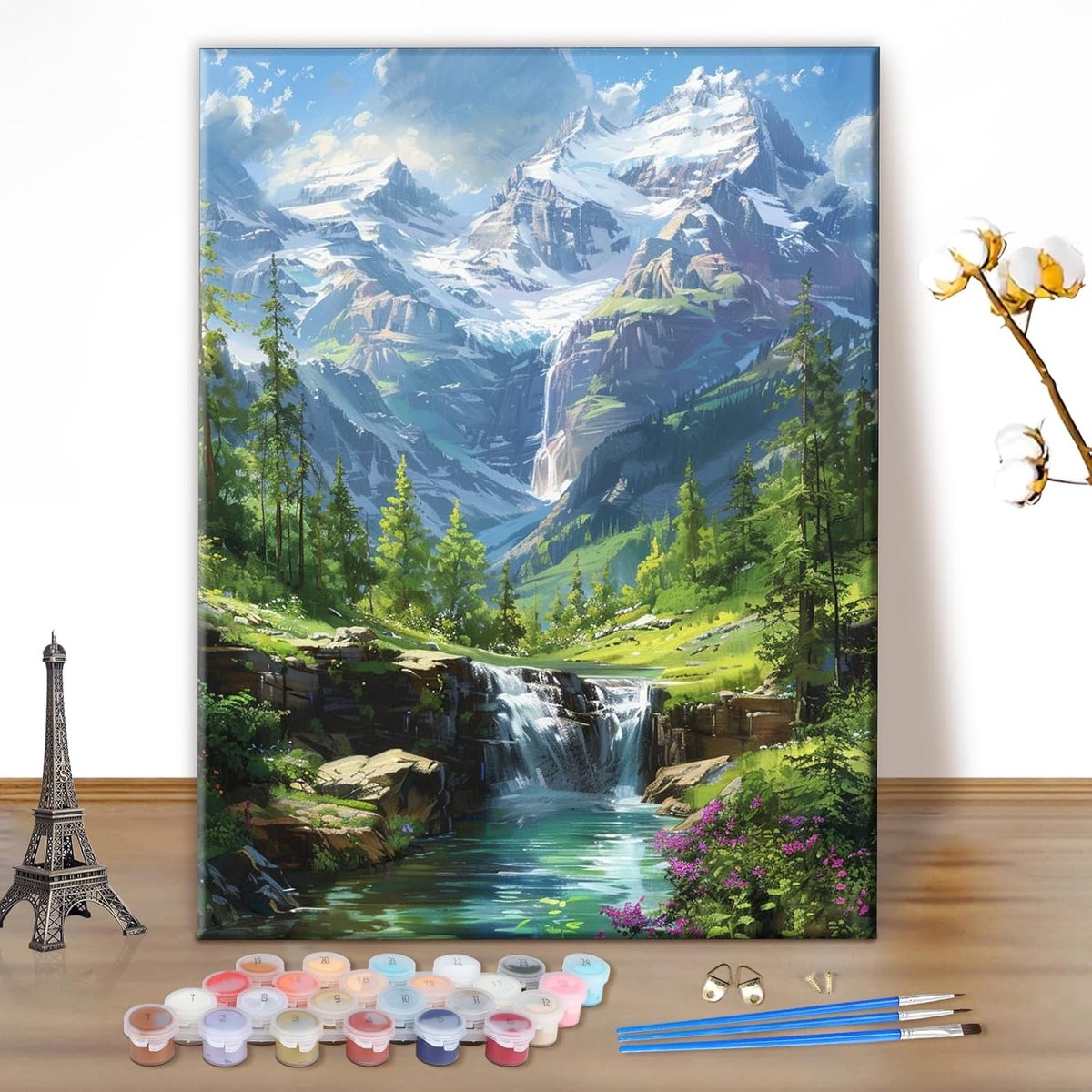 SnelShoppen - DIY Schilderen op Nummeren voor Volwassenen - Bergen en Watervallen Kunstset - Acrylverf, 30x40 cm - Creatieve Hobby voor Thuisdecoratie