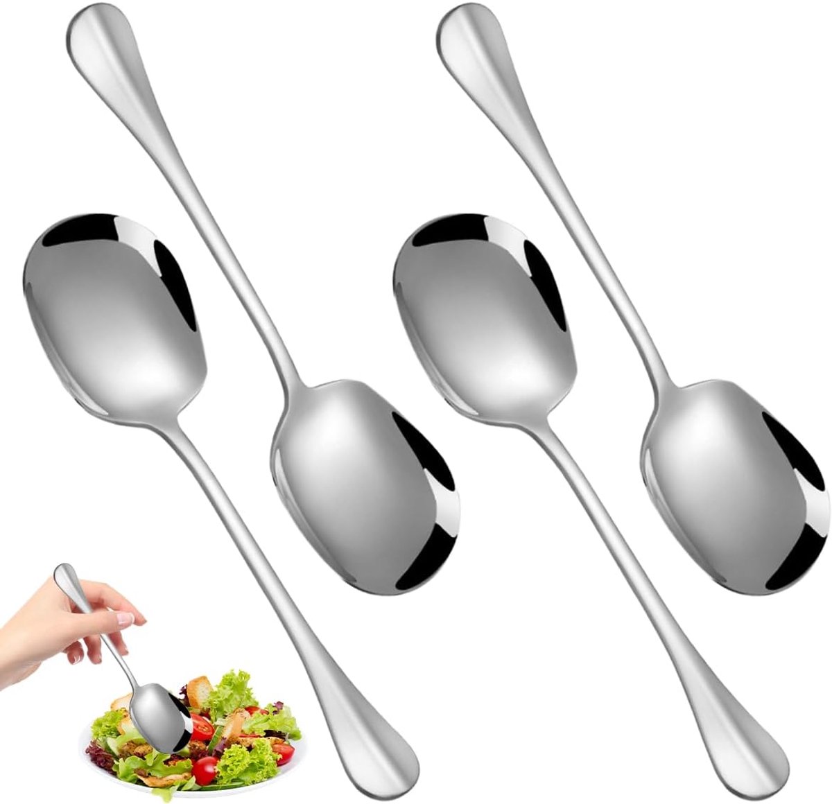 SnelShoppen - 4 Stuks Grote Opscheplepels Roestvrij Staal - 20.5cm×6cm Buffet Serveerlepels voor Keuken, Bijgerechten, Restaurant en Feesten - Duurzaa